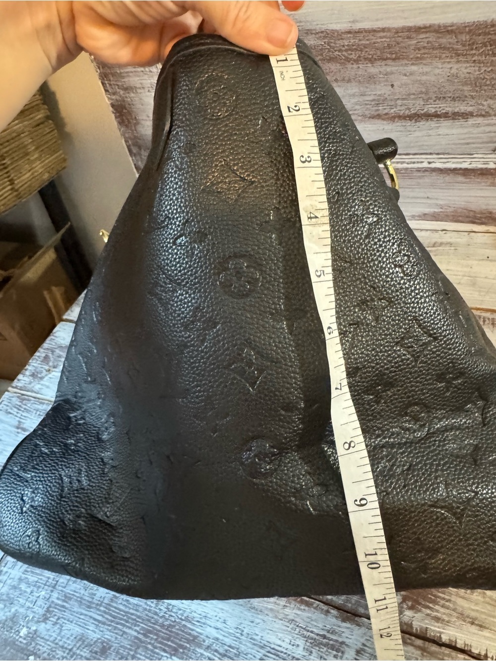 Black Embossed Shoulder Bag with Top Strap - Picture 8 of 9